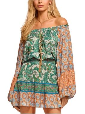 Ramy Brook Off-Shoulder Paisley Printed Mini Dress - Brand New W/out Tags XS